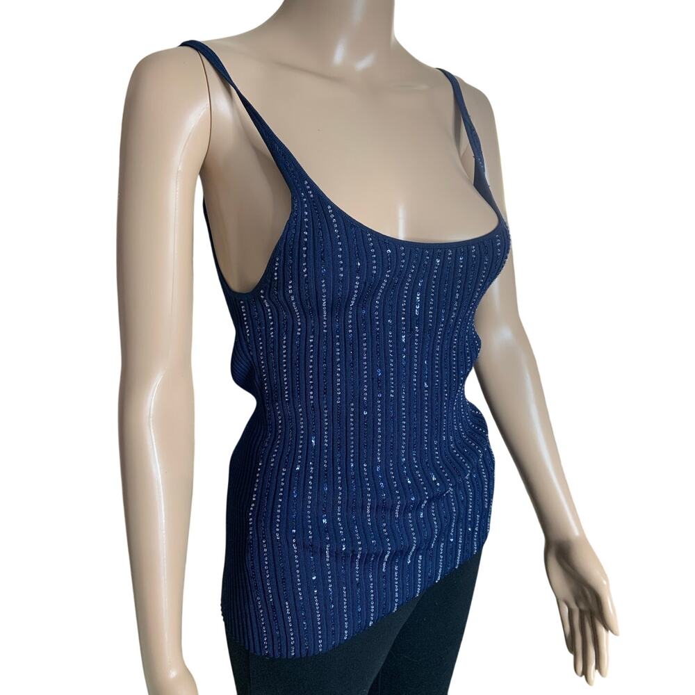 Gap Women Size Large Sequin Tank Top Purple Bling Spaghetti Straps 4-Way Stretch